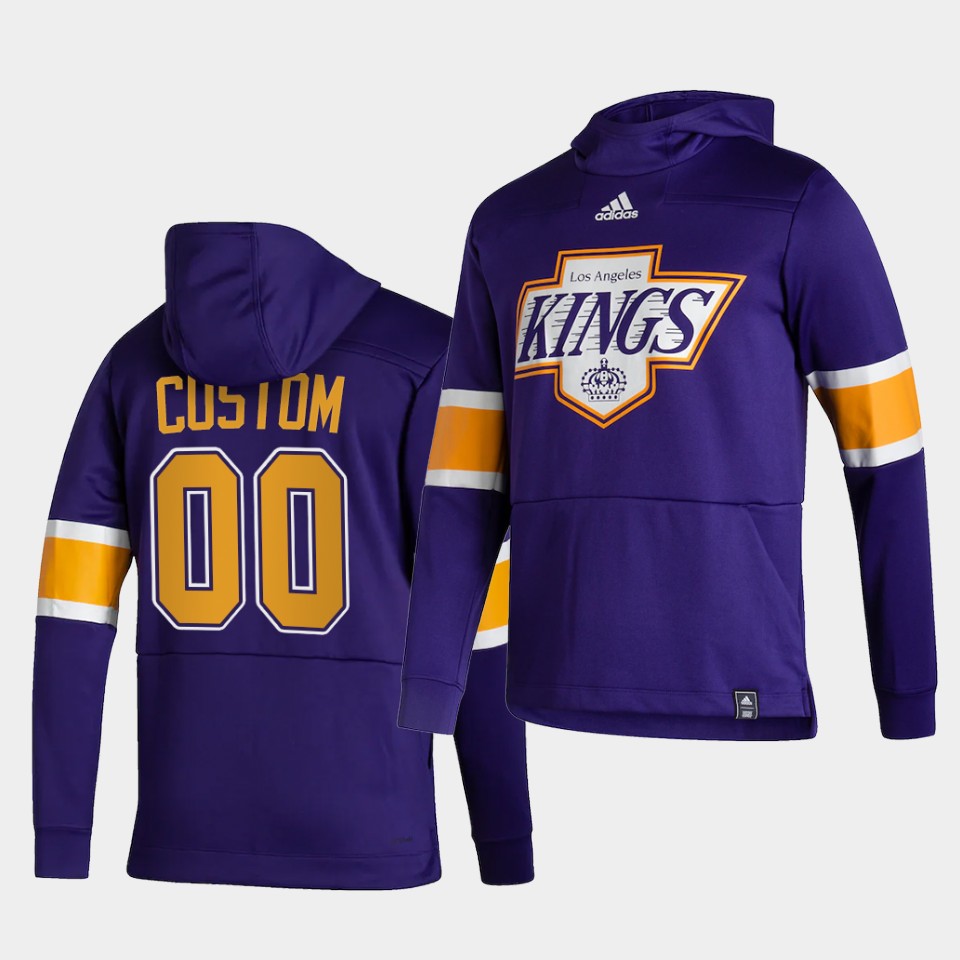 Men Los Angeles Kings #00 Custom Purple NHL 2021 Adidas Pullover Hoodie Jersey->los angeles kings->NHL Jersey